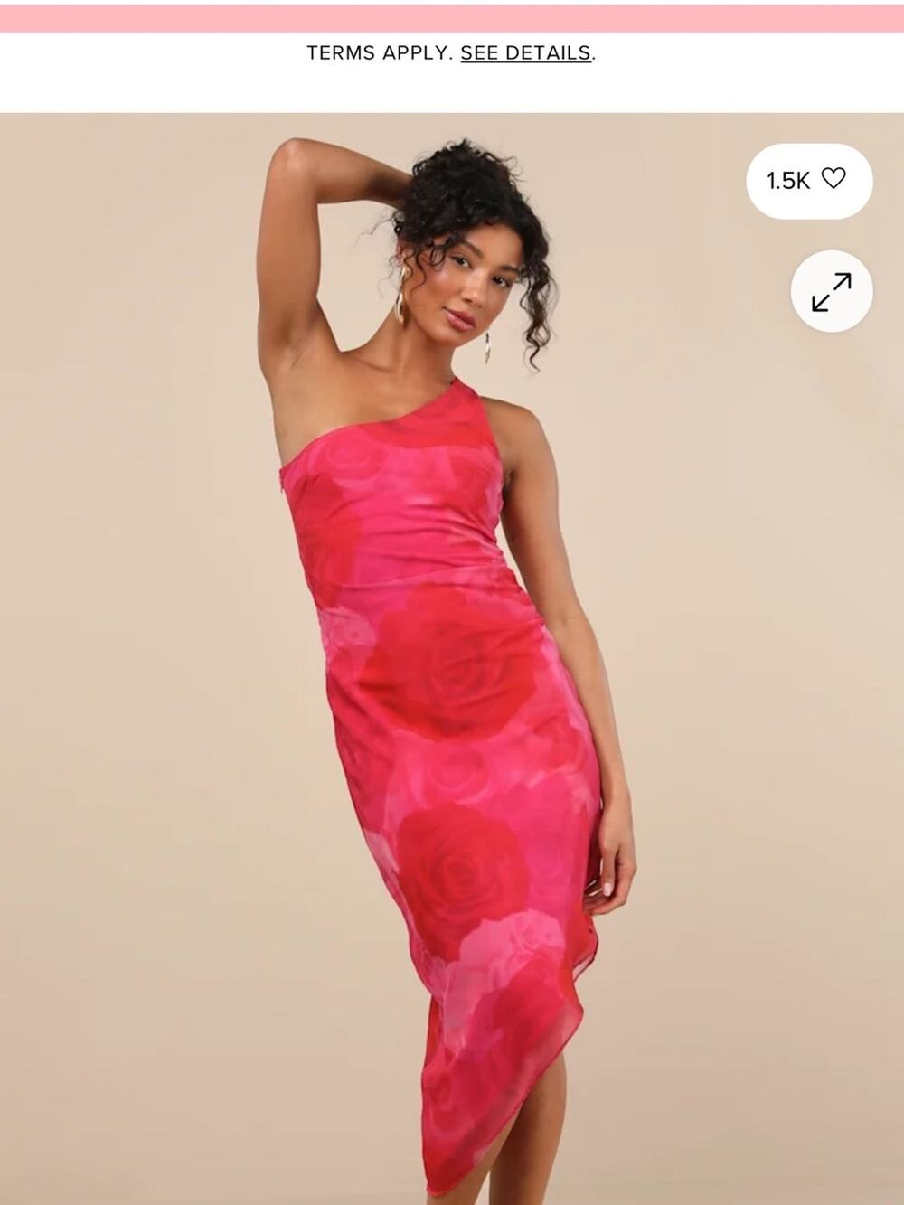 Lulus Pretty Serene Pink Floral One-Shoulder Asymmetrical Midi Dress Size M